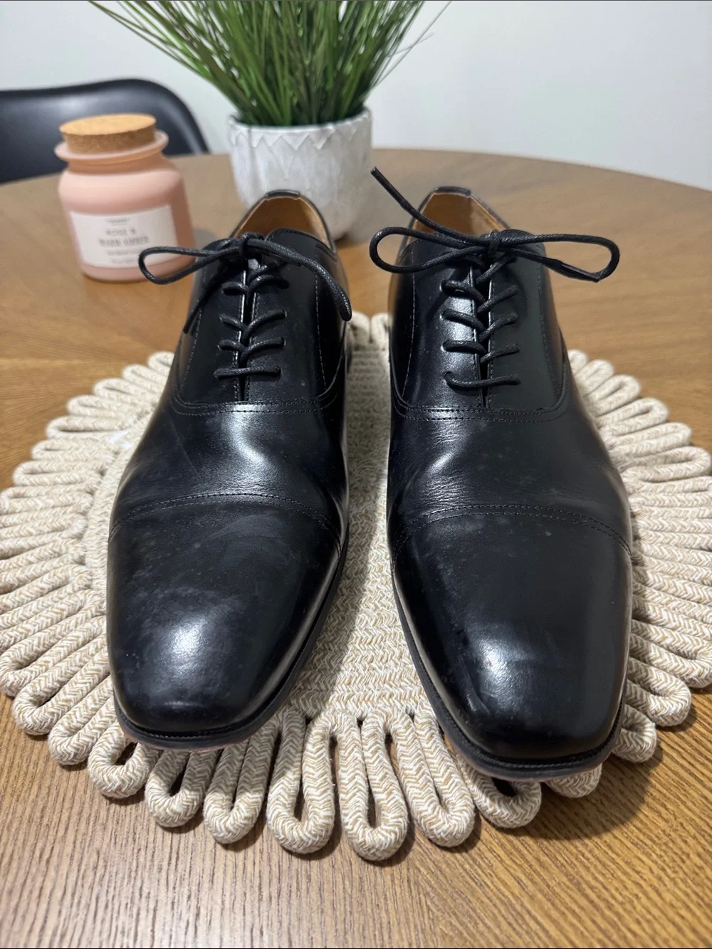 Florsheim mens 13 D black solid cap toe leather oxford dress shoes EUC